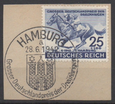 Michel Nr. 814, Deutsches Derby auf Briefstück.